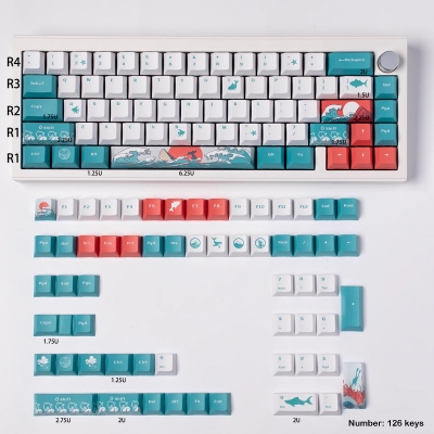 Coral Sea 104+22 PBT Dye-subbed Keycaps Set for Cherry MX Mechanical Gaming Keyboard